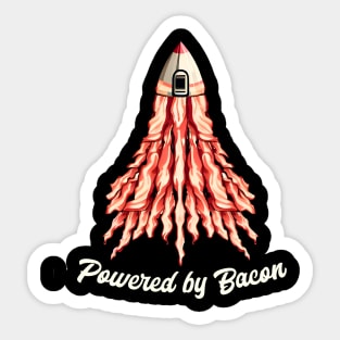 A rocket ship made entirely out of bacon strips and saying "Powered by Bacon." Funny Sticker